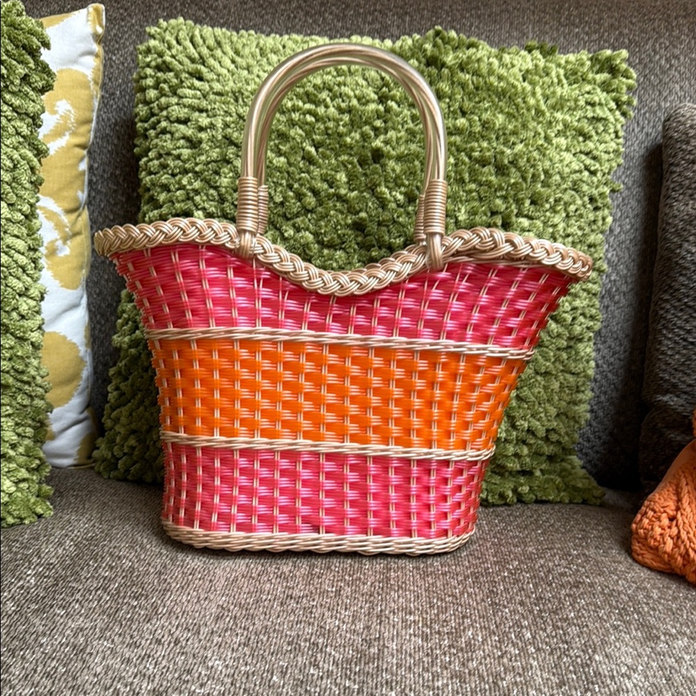 Anna Sui Chic Pink and Orange Woven Tote Bag